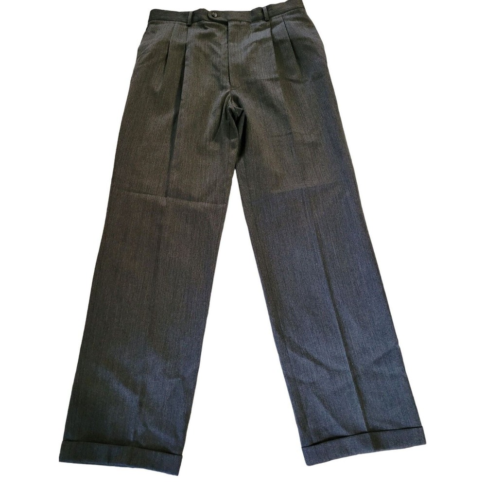 Hickey Freeman Mens Size 36x32 Wool Pleated Front Cuffed Dress Pants Trouser